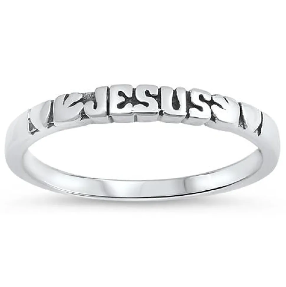 Jesus and Hearts Engraved Sterling Silver Band