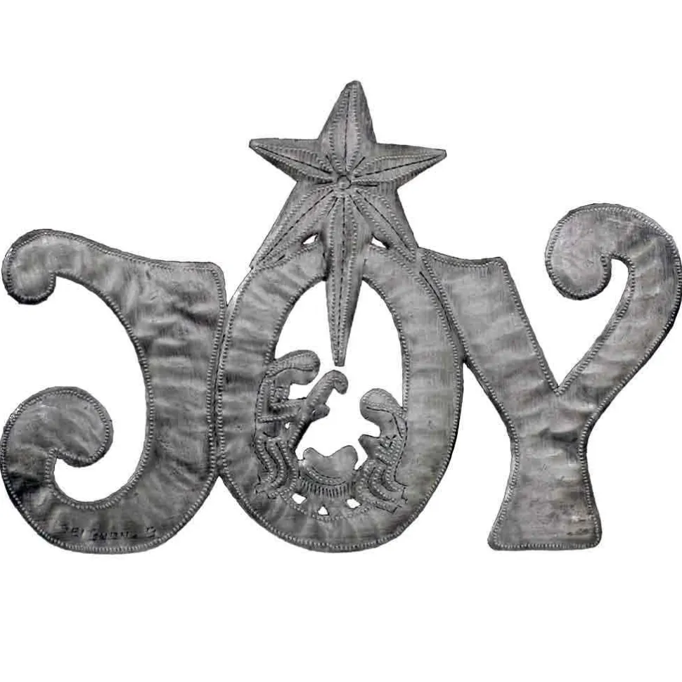 JOY Metal Art with Nativity Scene (11" x 8") - Croix des Bouquets (H)