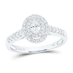 14K GOLD OVAL DIAMOND HALO BRIDAL ENGAGEMENT RING 1/2 CTW (CERTIFIED)