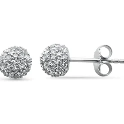 14K White Gold Diamond Disco Ball Style Earrings .55ct G SI