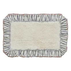 Kaila Ruffled Ticking Cream and Blue Country Farmhouse Bathmat
