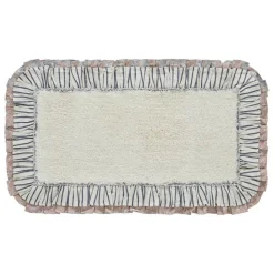Kaila Ruffled Ticking Cream and Blue Country Farmhouse Bathmat