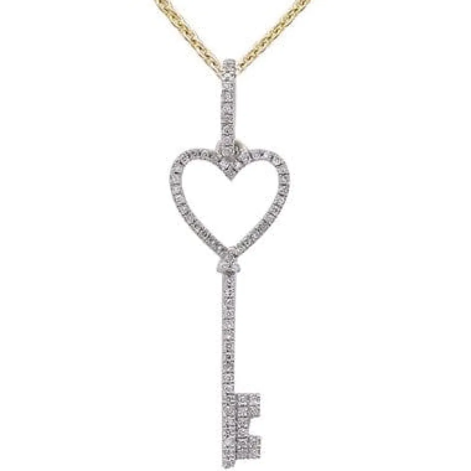 Key to My Heart Diamond Pendant 14K White, Yellow or Rose Gold