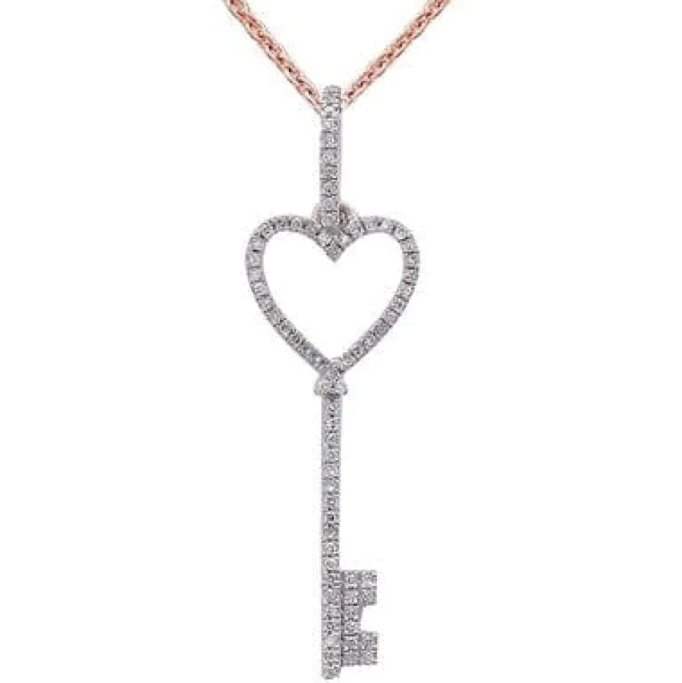 Key to My Heart Diamond Pendant 14K White, Yellow or Rose Gold