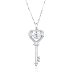 Key to My Heart Moissanite Diamond Necklace 925 Sterling Silver Rhodium Plated