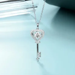 Key to My Heart Moissanite Diamond Necklace 925 Sterling Silver Rhodium Plated