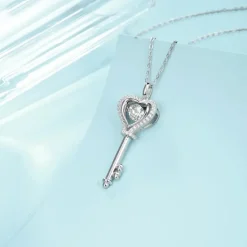 Key to My Heart Moissanite Diamond Necklace 925 Sterling Silver Rhodium Plated