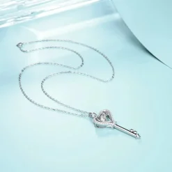 Key to My Heart Moissanite Diamond Necklace 925 Sterling Silver Rhodium Plated