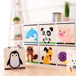 Kid's Animal Storage Cubes Large with Lids Heavyweight Foldable *