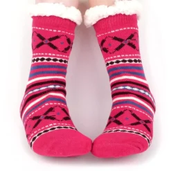 Ladies & Girls Slipper Socks, Thick & Fuzzy Sherpa Slipper Socks, 5 Varieties SZ 4-10shoe