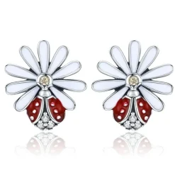 Ladybug on a Daisy Sterling Silver Ring, Earrings, Charm