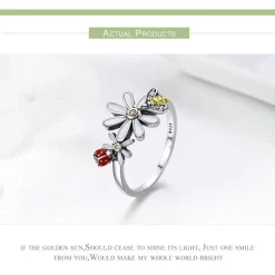 Ladybug on a Daisy Sterling Silver Ring, Earrings, Charm