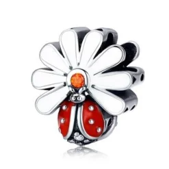 Ladybug on a Daisy Sterling Silver Ring, Earrings, Charm