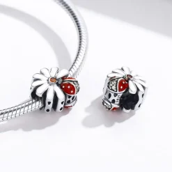 Ladybug on a Daisy Sterling Silver Ring, Earrings, Charm