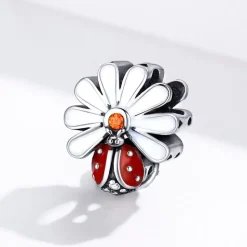 Ladybug on a Daisy Sterling Silver Ring, Earrings, Charm