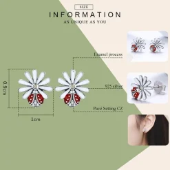 Ladybug on a Daisy Sterling Silver Ring, Earrings, Charm
