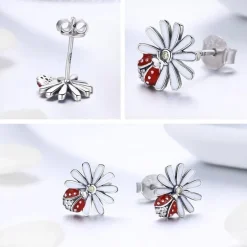 Ladybug on a Daisy Sterling Silver Ring, Earrings, Charm