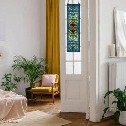 Lani Blue Victorian Stained Glass Window Panel 36"H