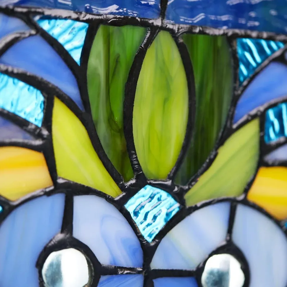 Lani Blue Victorian Stained Glass Window Panel 36"H