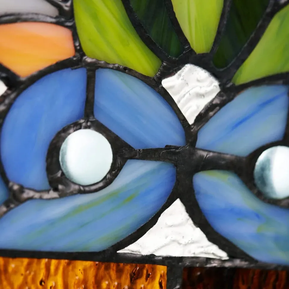 Lani Blue Victorian Stained Glass Window Panel 36"H