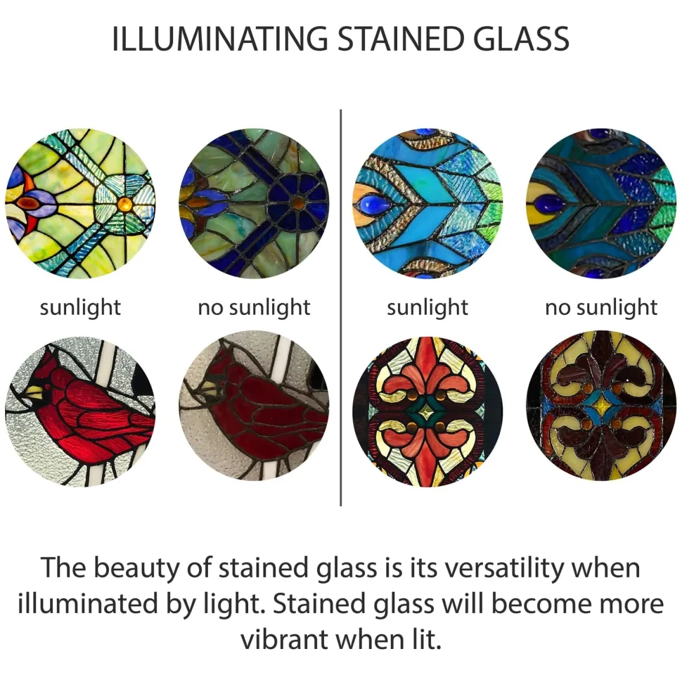 Lani Blue Victorian Stained Glass Window Panel 36"H