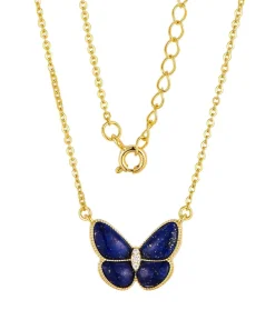 Lapis Lazuli Blue Butterfly Jewelry Set Gold Plated Sterling Silver, Beautiful!