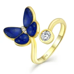 Lapis Lazuli Blue Butterfly Jewelry Set Gold Plated Sterling Silver, Beautiful!