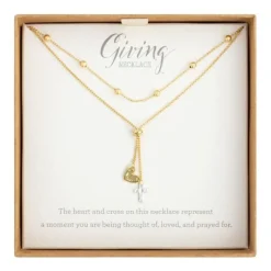 Lariat Giving Necklace W/ Heart and Cross Charms