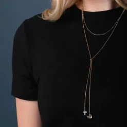Lariat Giving Necklace W/ Heart and Cross Charms