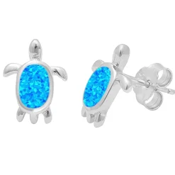 Larimar or Blue Created Opal Turtle Post Earrings Sterling Silver