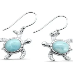 Larimar or Created Opal Sea Turtle Post or Hook Earrings 925 Sterling Silver