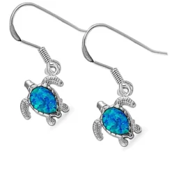 Larimar or Created Opal Sea Turtle Post or Hook Earrings 925 Sterling Silver