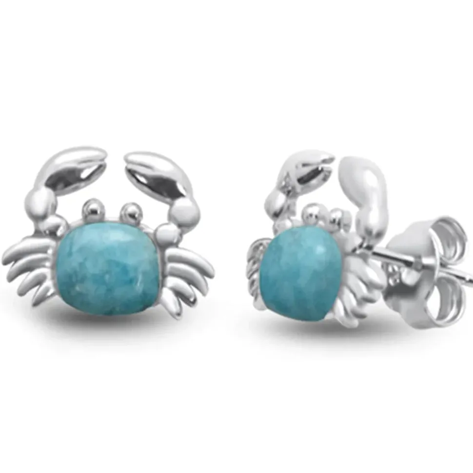 Larimar Sterling Silver Crab Earrings and Opal Rings
