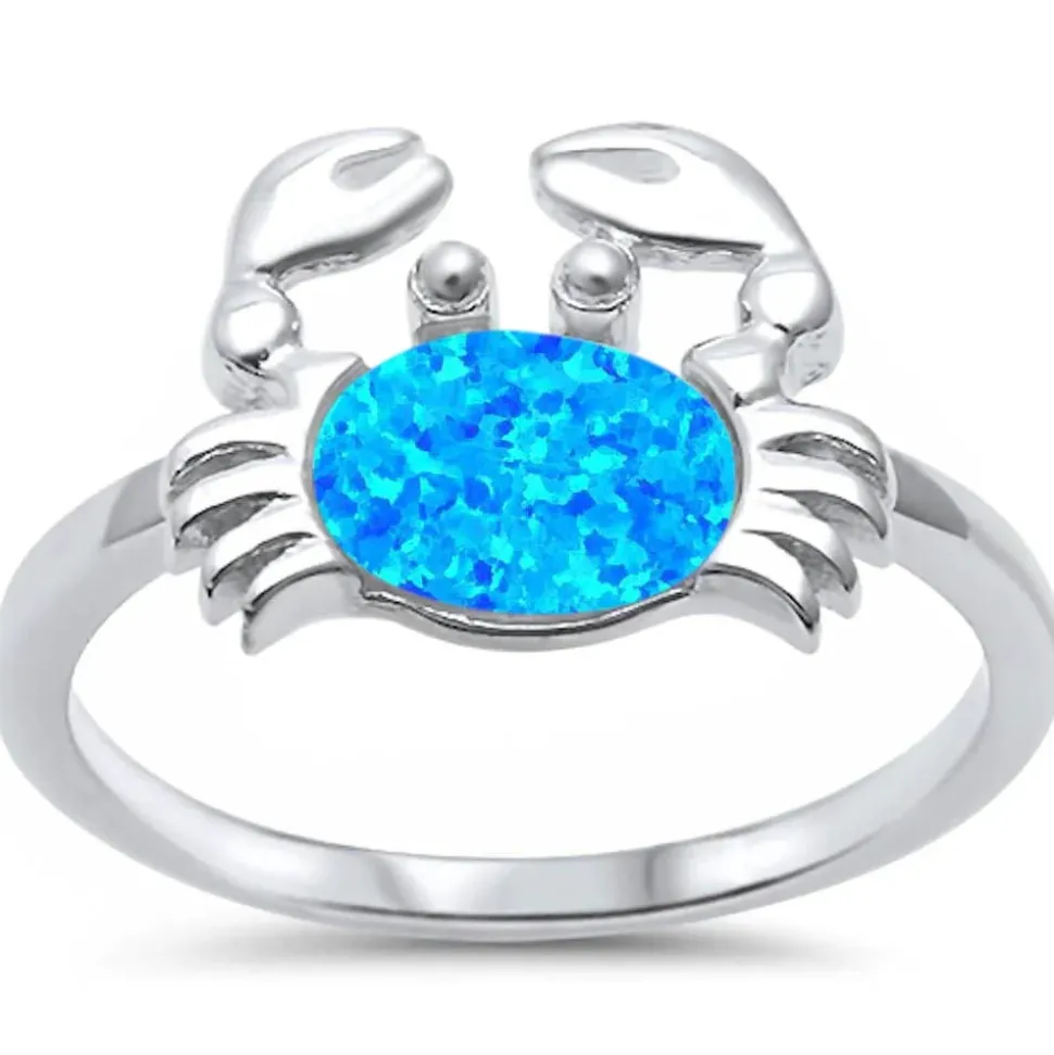 Larimar Sterling Silver Crab Earrings and Opal Rings