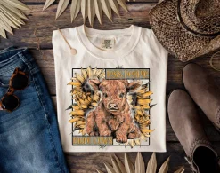 Less People More Cows-Highland Calf with Sunflowers Tshirt for Cow Lovers