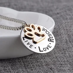 LIVE LOVE RESCUE Paw Print Silver Necklace Animal Jewelry