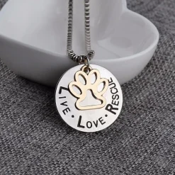 LIVE LOVE RESCUE Paw Print Silver Necklace Animal Jewelry