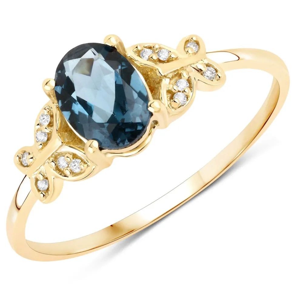 London Blue Topaz and Diamond Butterfly Ring in 14K Gold