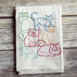 Lots of Dogs or Cats Lint-free Heavyweight Embroidered Floursack Tea Towel Handmade