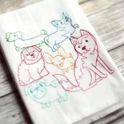 Lots of Dogs or Cats Lint-free Heavyweight Embroidered Floursack Tea Towel Handmade