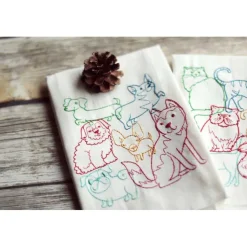 Lots of Dogs or Cats Lint-free Heavyweight Embroidered Floursack Tea Towel Handmade
