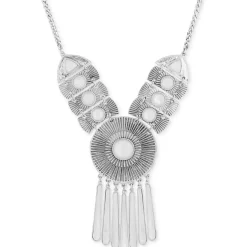 Lucky Brand Medallion Statement Necklace Silver Tone Matching Bracelets