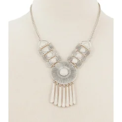 Lucky Brand Medallion Statement Necklace Silver Tone Matching Bracelets