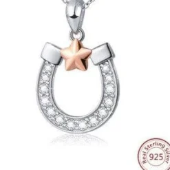 Lucky Horseshoe Sparkling Necklace Sterling Silver Rose Gold