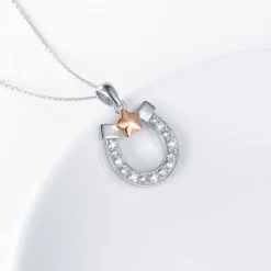 Lucky Horseshoe Sparkling Necklace Sterling Silver Rose Gold