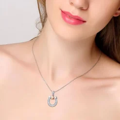 Lucky Horseshoe Sparkling Necklace Sterling Silver Rose Gold