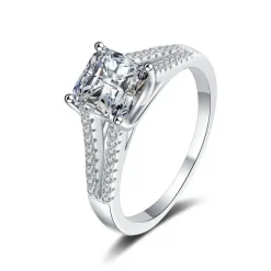 Luxury Asscher Cut 2ctw Moissanite Ring 18K Gold Plated 925 Sterling Silver Wedding Jewelry