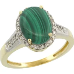 Malachite & Diamond Halo Ring in 10K Yellow Gold-Perfect and Affordable Engagement Ring!