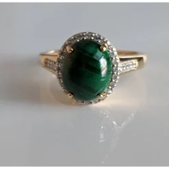 Malachite & Diamond Halo Ring in 10K Yellow Gold-Perfect and Affordable Engagement Ring!