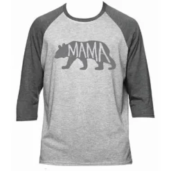 Mama Bear Baseball Style T Shirt in Heather Gray